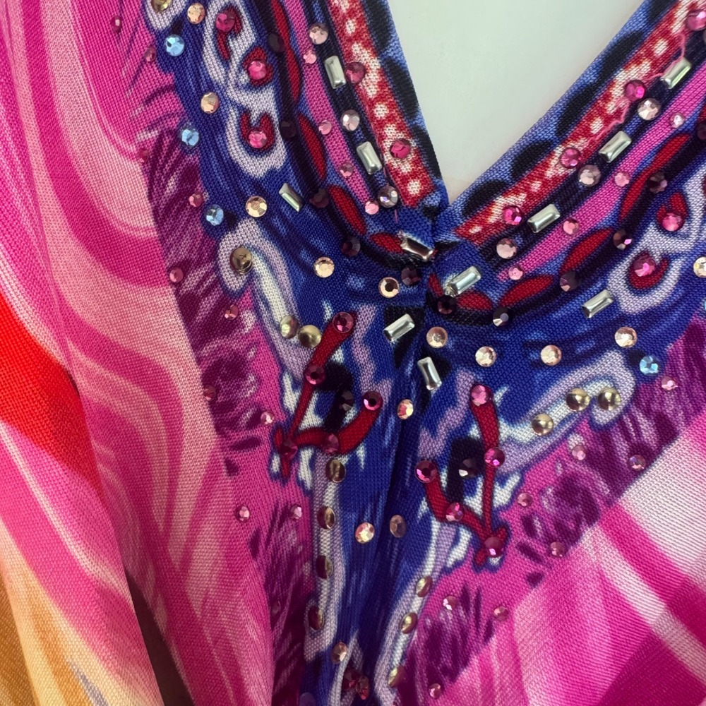 NWT Camilla Folk River Twist Front Dress Pink Beaded V-Neck Midi KNIF024 Med - Picture 2 of 10